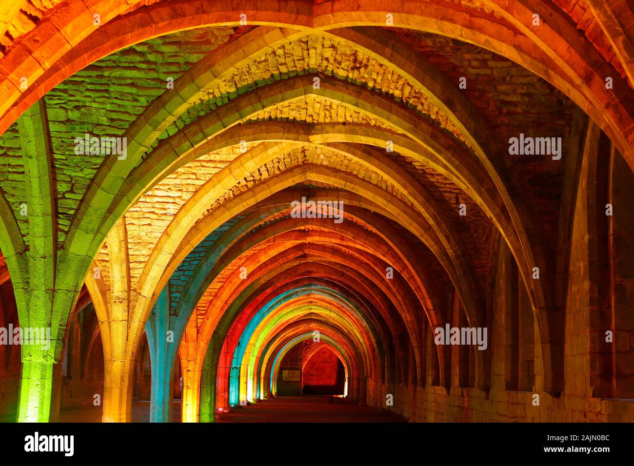 The Cloisters at Fountains Abbey during a Christmas coloured