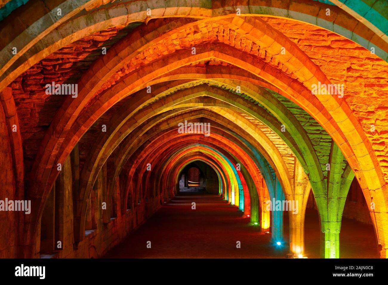 The Cloisters at Fountains Abbey during a Christmas coloured