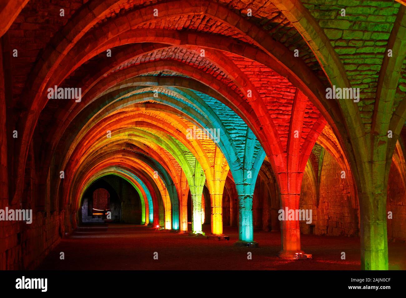 The Cloisters at Fountains Abbey during a Christmas coloured
