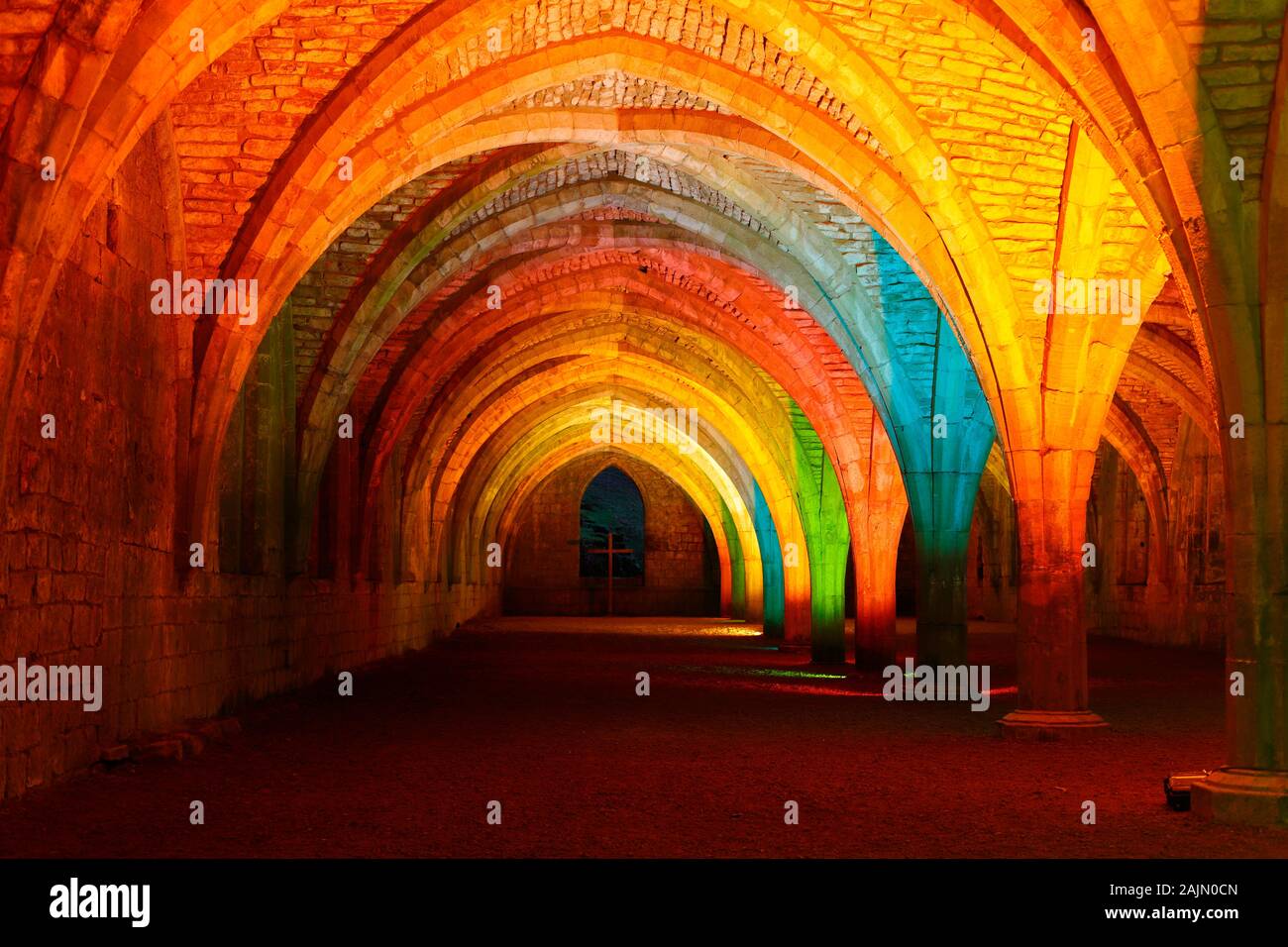 The Cloisters at Fountains Abbey during a Christmas coloured