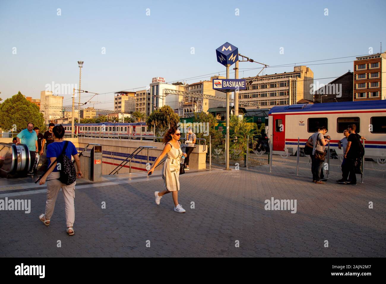 Basmane, Izmir / Turkey - 08/29/2019: Passengers coming to and leaving the subway station. Stock Photo