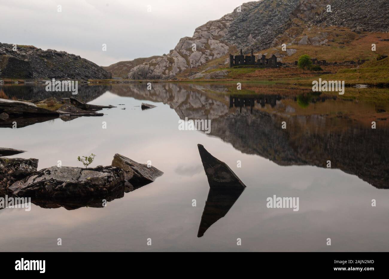 Disused slate mine workings at Blaenau Ffestiniog in the mountains of