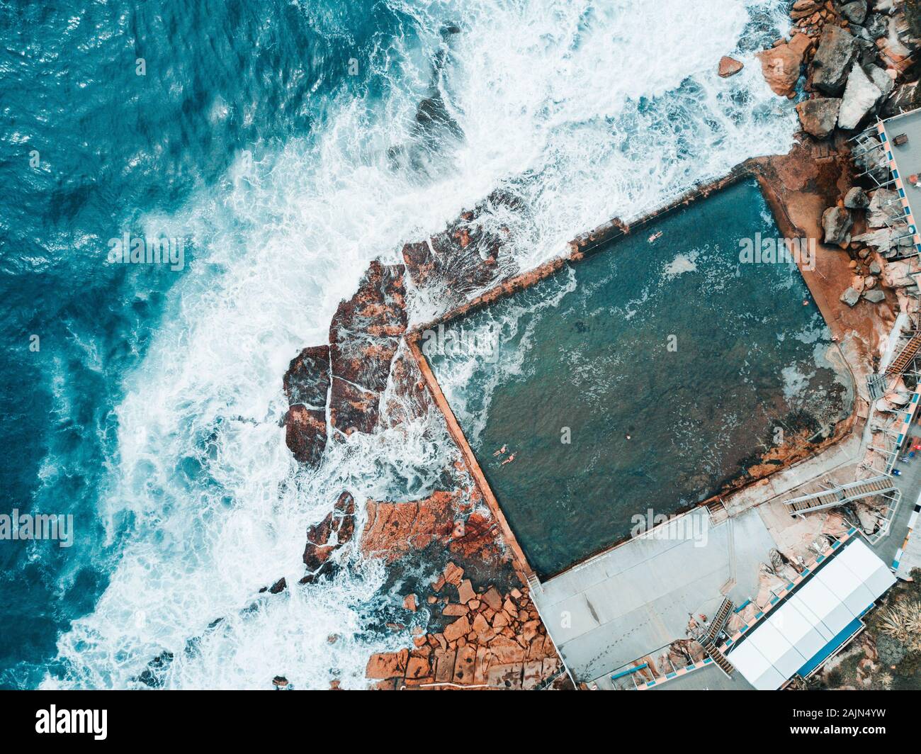 Aerial of Rockpool in ocean Stock Photo
