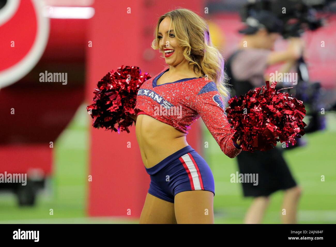 Houston, Texas, USA. 4th Jan, 2020. A Houston Texans cheerleader performs during halftime of the