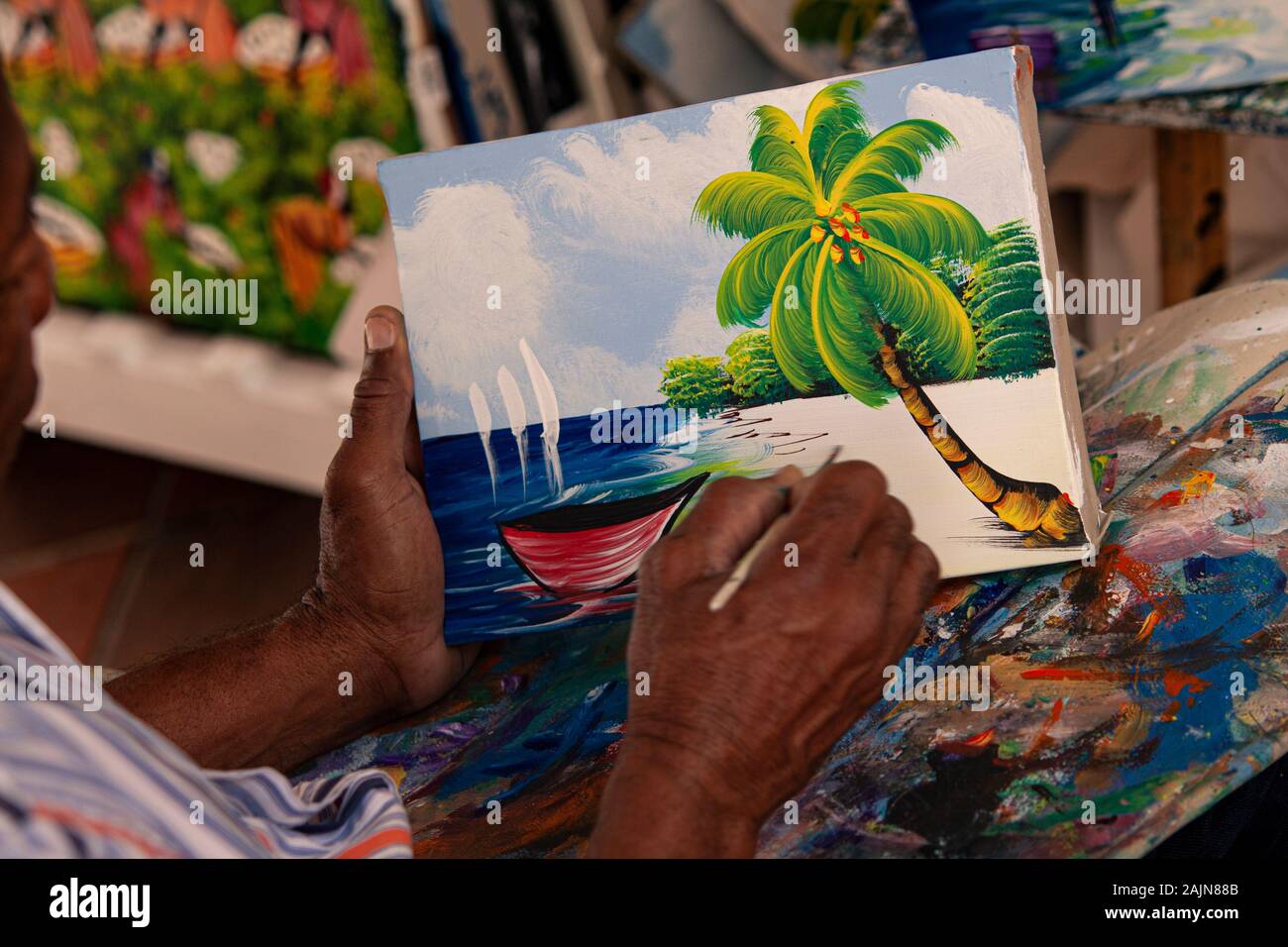 Dominican painter paints 4 Stock Photo