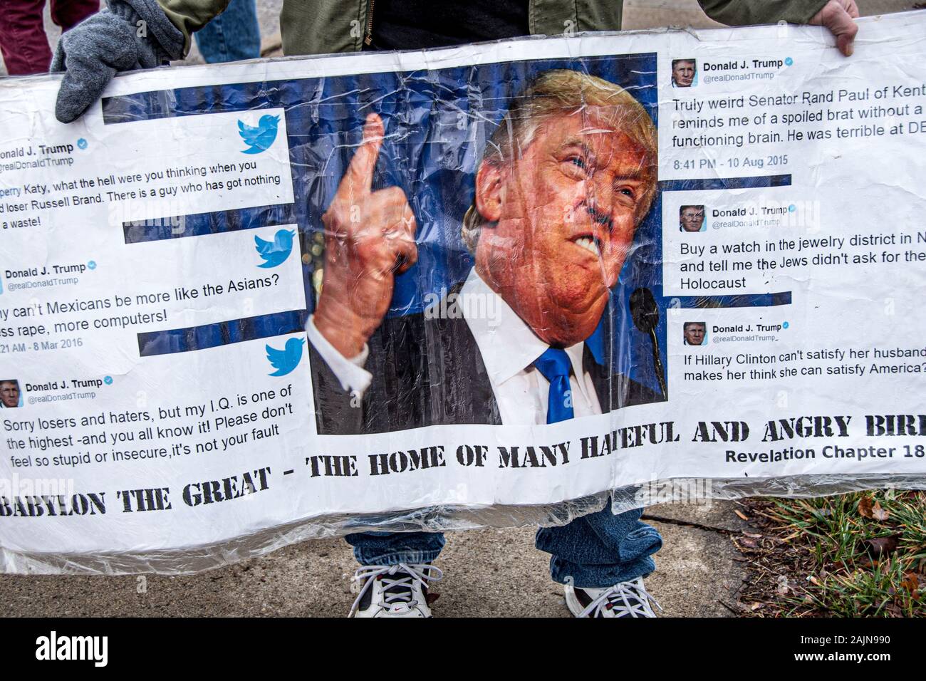 A Protester Displays A Placard With The Selection Of The United States President Donald Trump S Tweets During The Demonstration A Protest Against Any Wars Between Iran And The United States It Was Organized