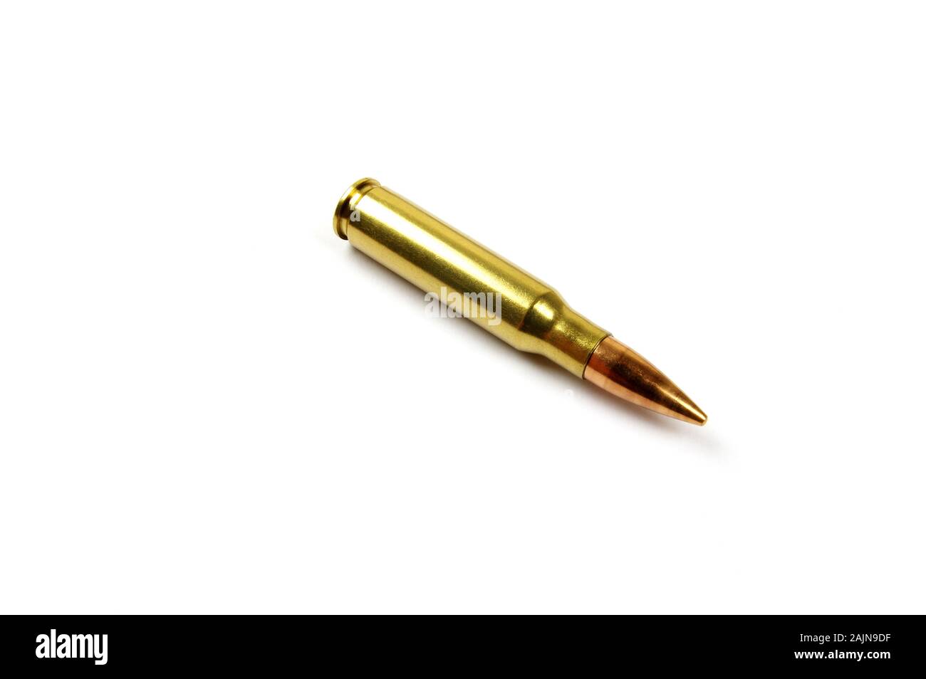 one single rifle bullet on a pure white background Stock Photo