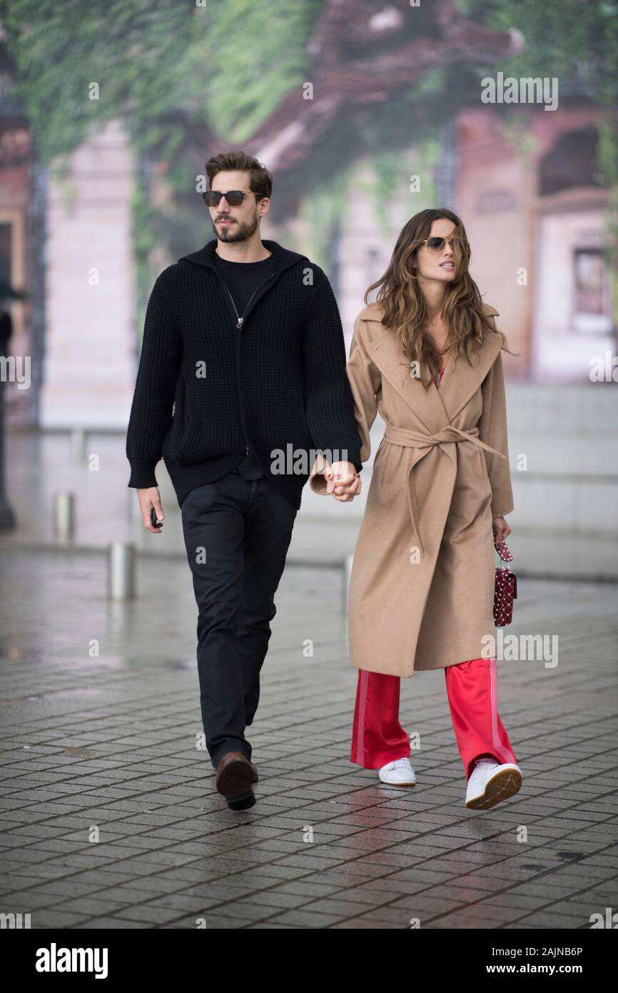 PARIS, FRANCE - Januar 22: Isabel Goulart and Kevin Trapp seen in the streets of Paris on Januar  22, 2018 in Paris, France. Stock Photo