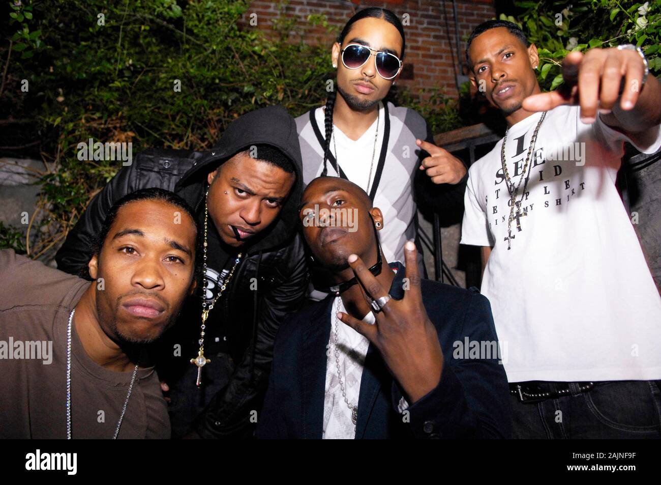 (L-R) LA Buck, DJ Paul, Rapper Shorty Mack, Truth and SK at Les Deux on July 1, 2010 in Los Angeles, California. Stock Photo
