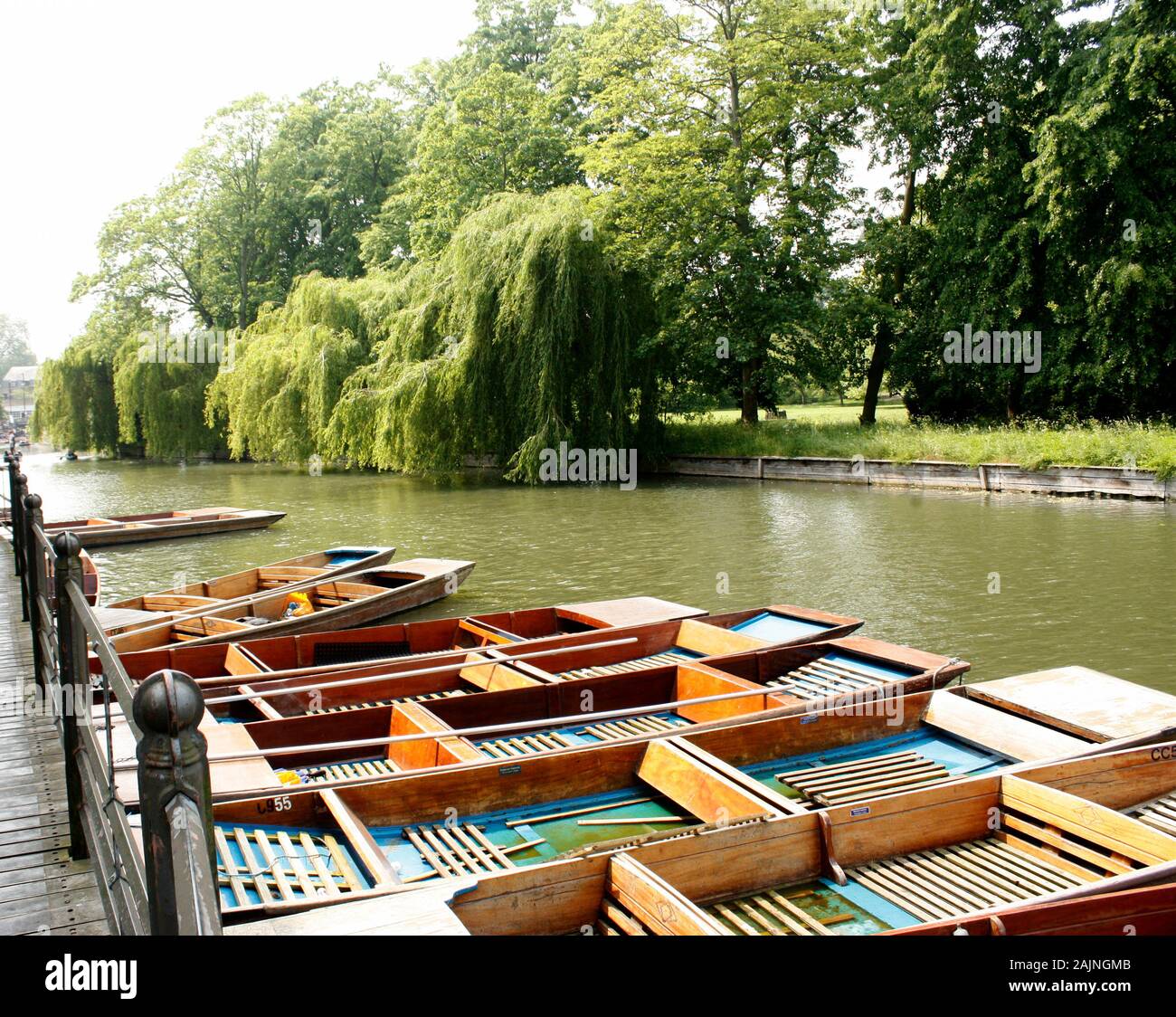 Tourist Boats in the bank of river cam in Cambridge Stock Photo