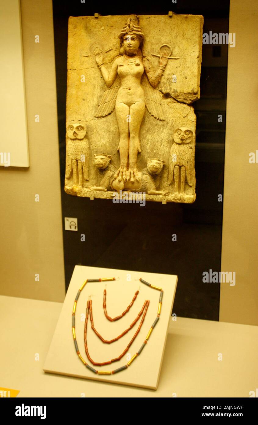 The Burney Relief , a Mesopotamian terracotta plaque in high relief of the Isin-Larsa or Old-Babylonian period Stock Photo