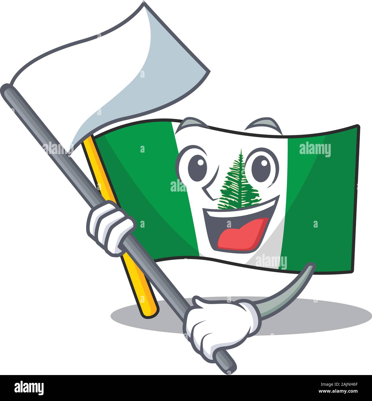 Funny flag norfolk island cartoon character style holding a standing flag Stock Vector