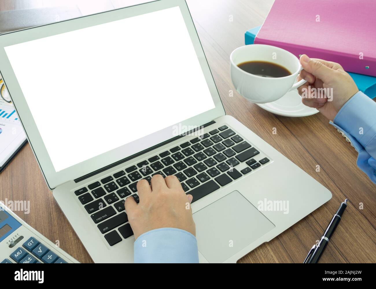 Man Working on a web Design. free space on screen for text. Stock Photo