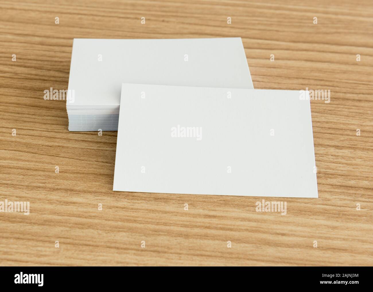 blank business cards on wooden background. free space for text. Stock Photo