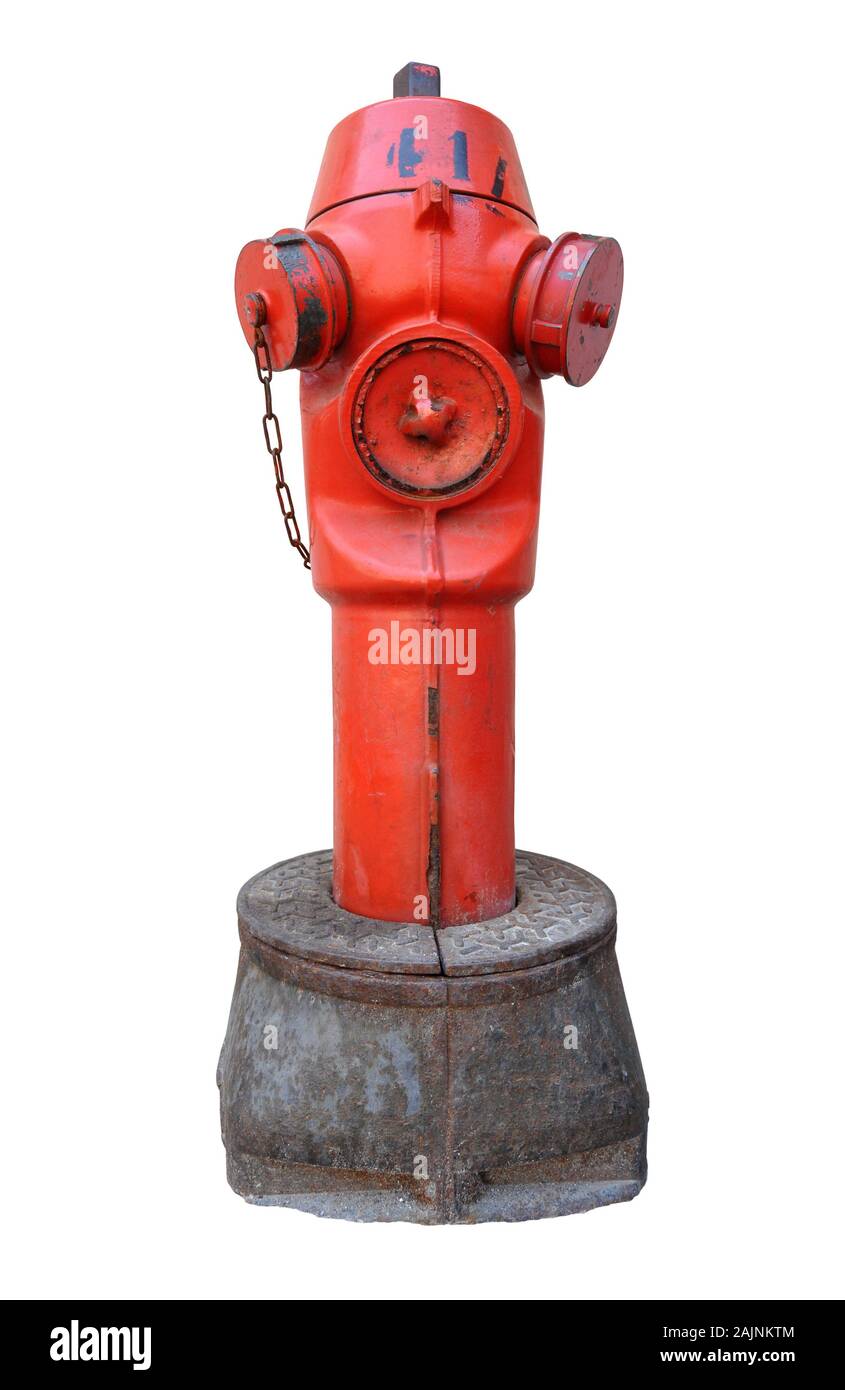 Red fire hydrant or fire plug, isolated on a white background Stock Photo