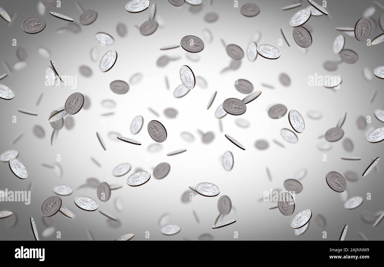 Jackpot of American coins raining money from the sky Stock Photo