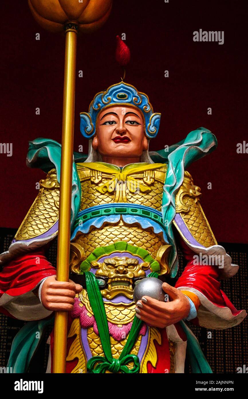 Penang, Malaysia - Mar 9, 2019. God statue at Chinese temple in Penang ...