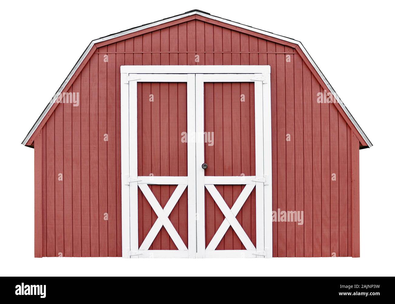 Barn style utility tool shed for garden and farm equipment, isolated on white background Stock Photo