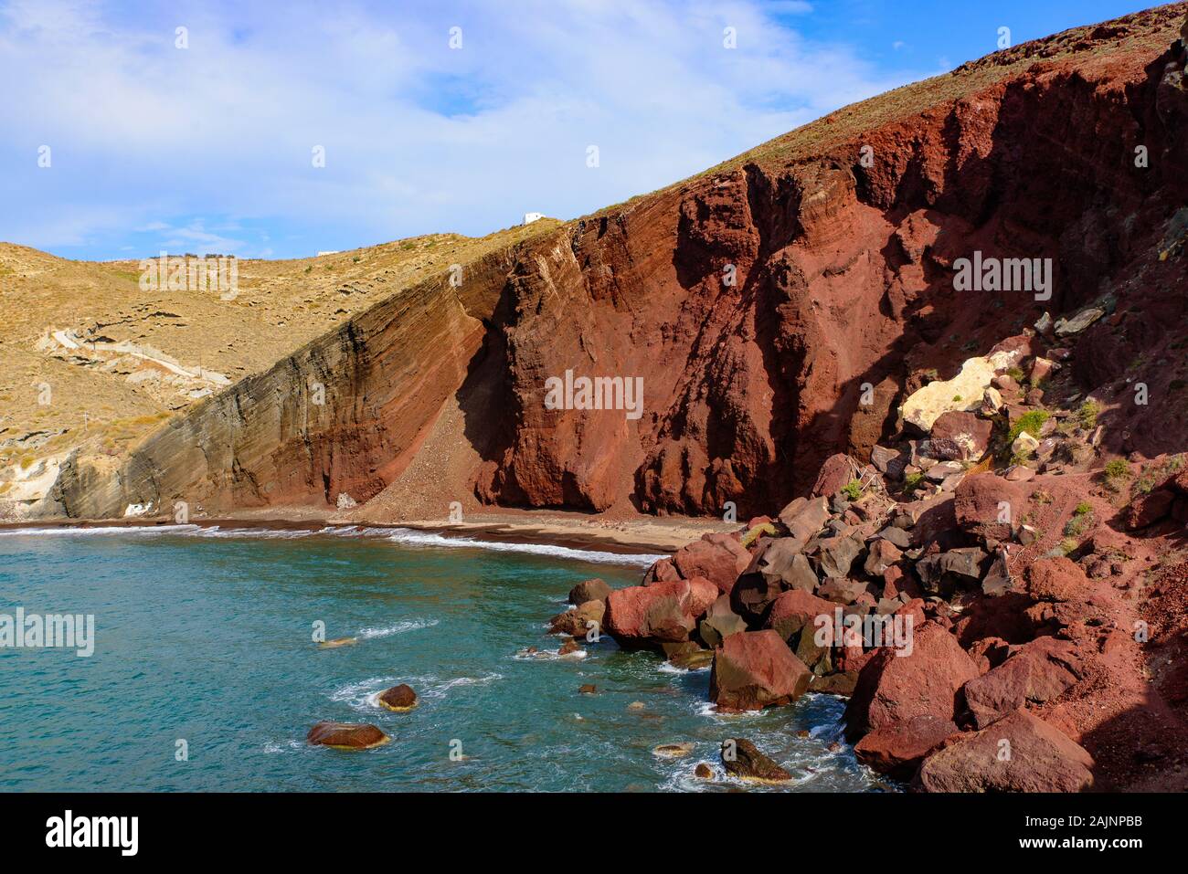 Red Beach, a volcanic sand beach on Santorini, Greece Stock Photo