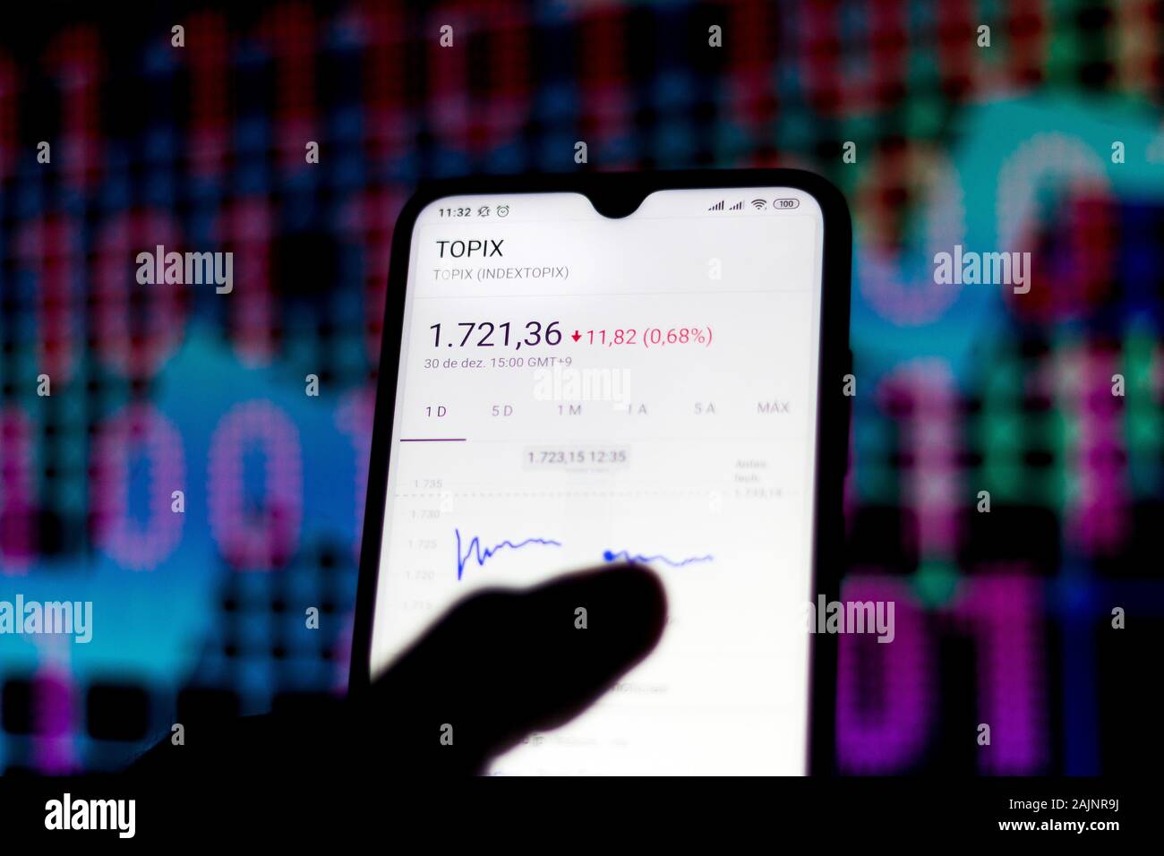 In this photo illustration the stock market data of the Tokyo Stock Price Index (TOPIX) is viewed on a smartphone. Stock Photo