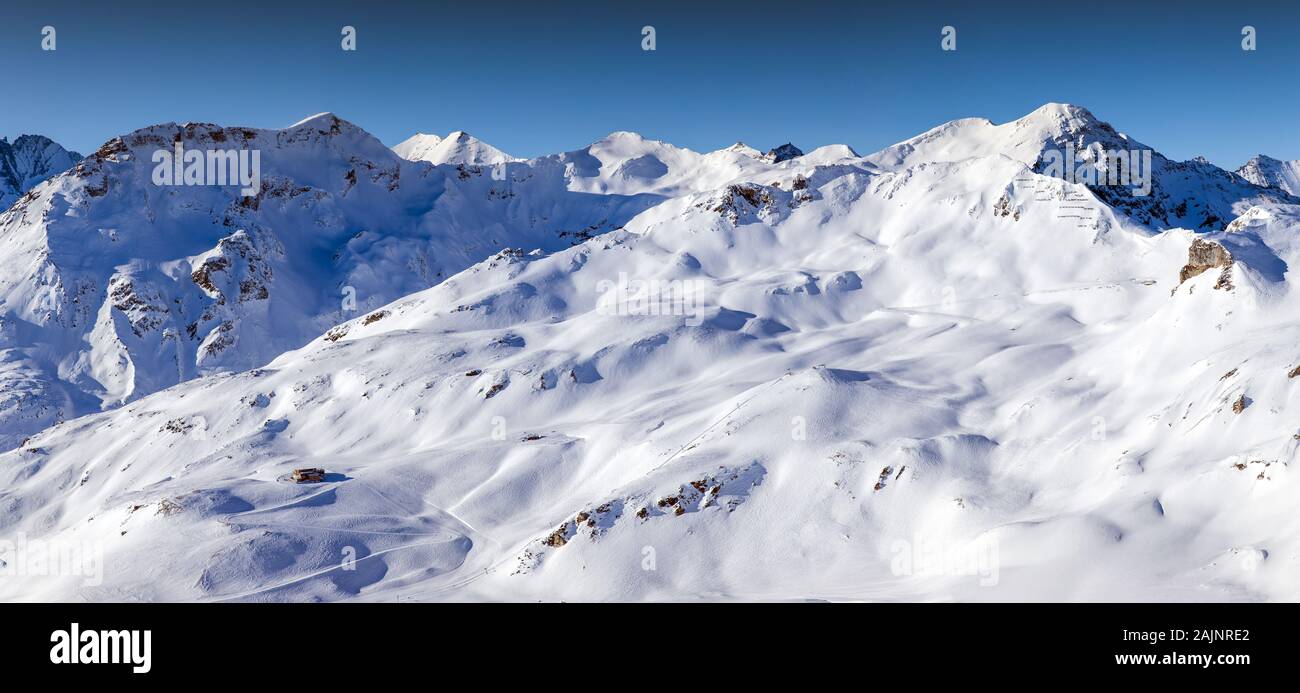 Beautiful view from the ski slopes of Heiligenblut, Glosslockner- Austria. Stock Photo