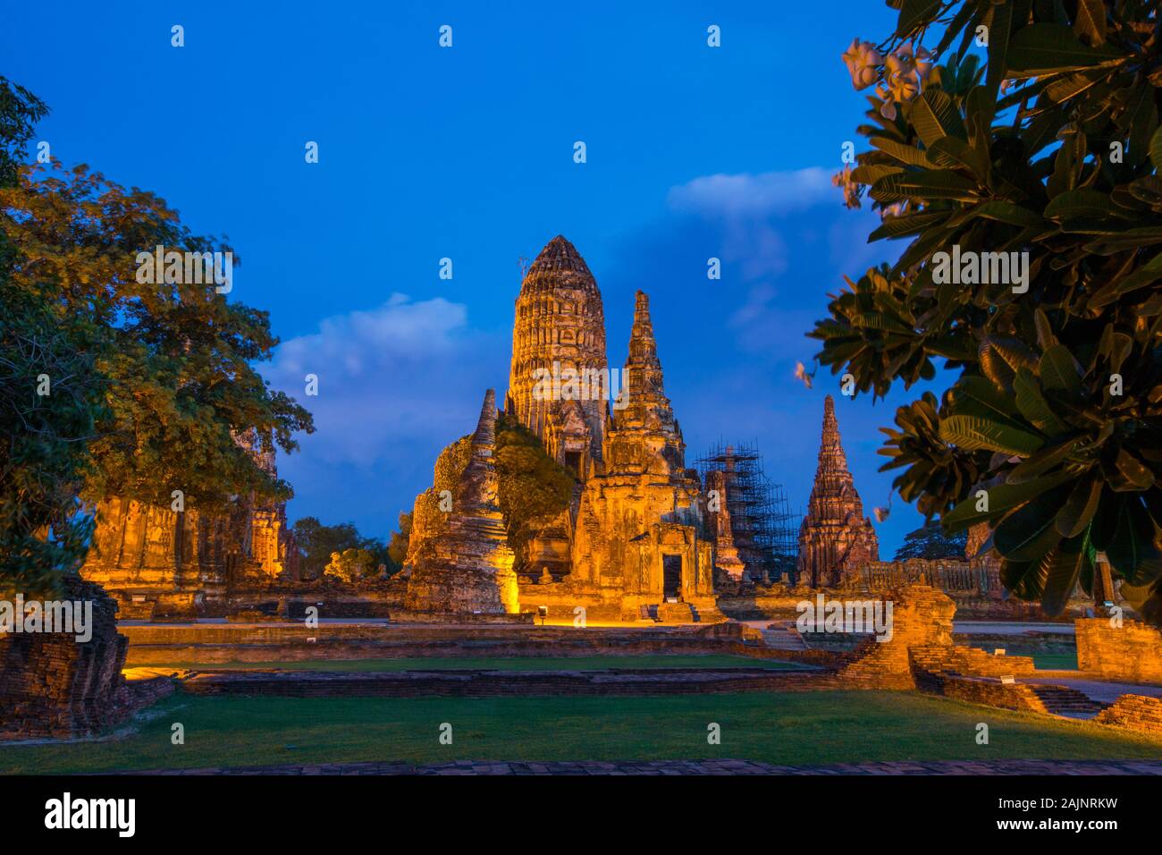 Wat Chai Watthanaram - Beautiful Buddhist temple at night. Stock Photo