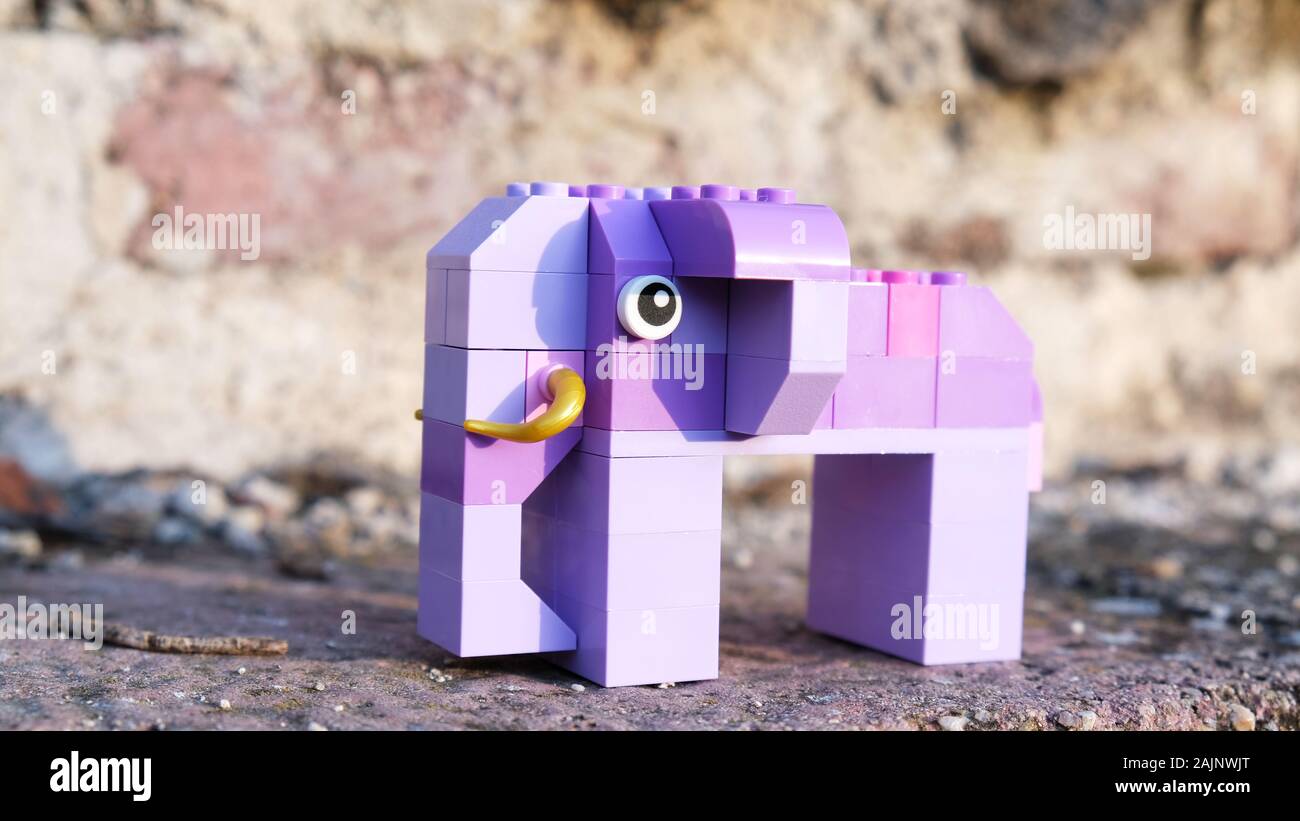 Single toys elephant from kids blocks Stock Photo