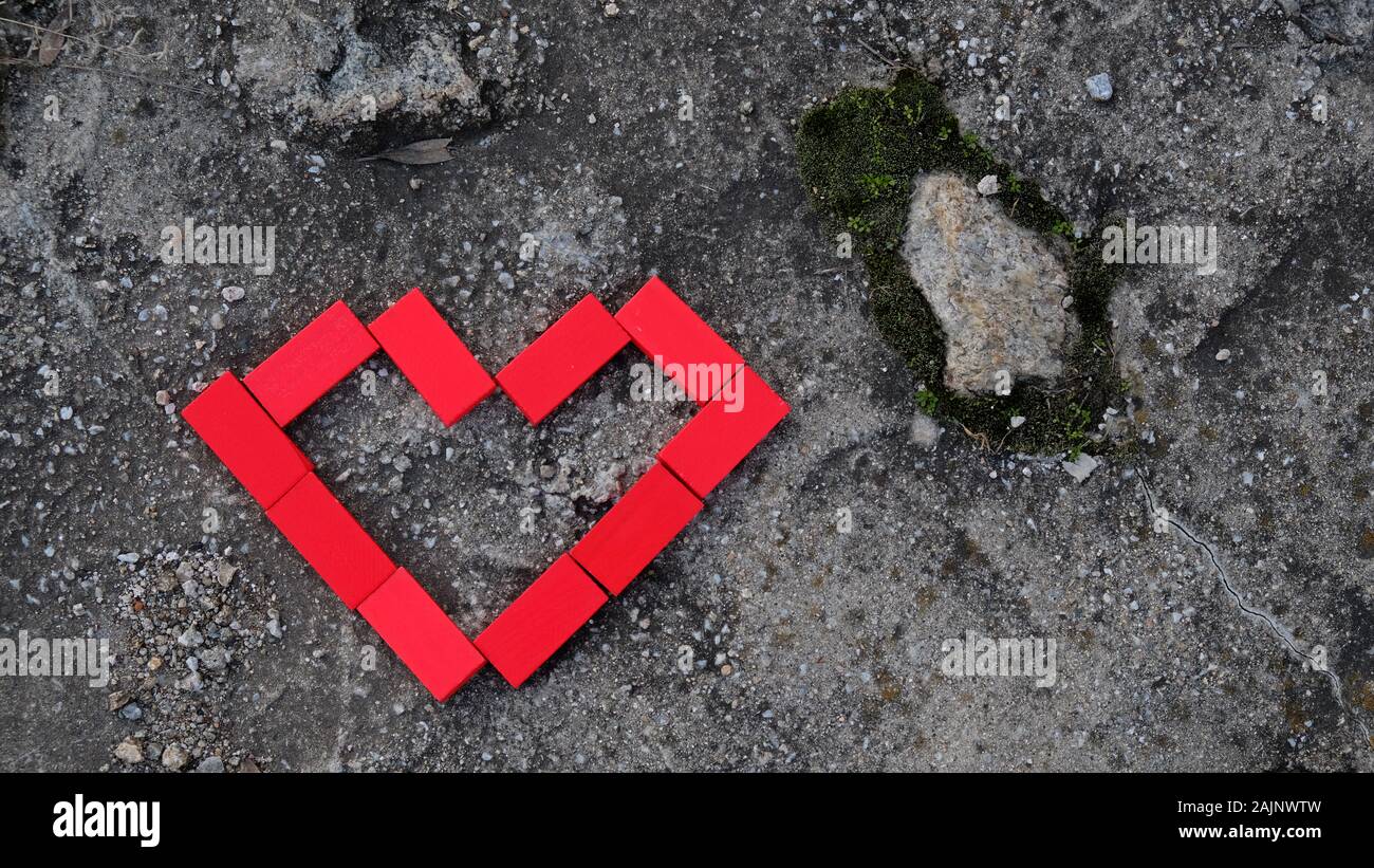 Love valentine's wooden domino heart Stock Photo
