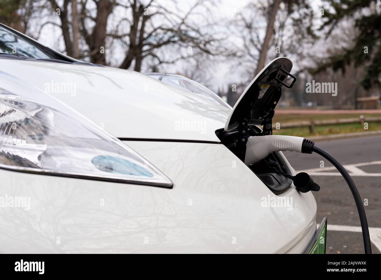 Electric car charging on parking lot in Gyula, Hungary Stock Photo Alamy