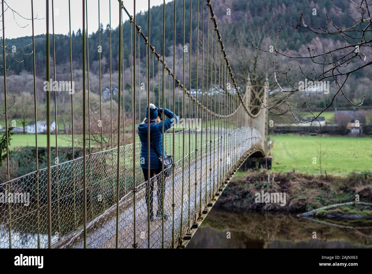 The Sappers Suspension Bridge on the Cownwy river in North Wales Stock Photo