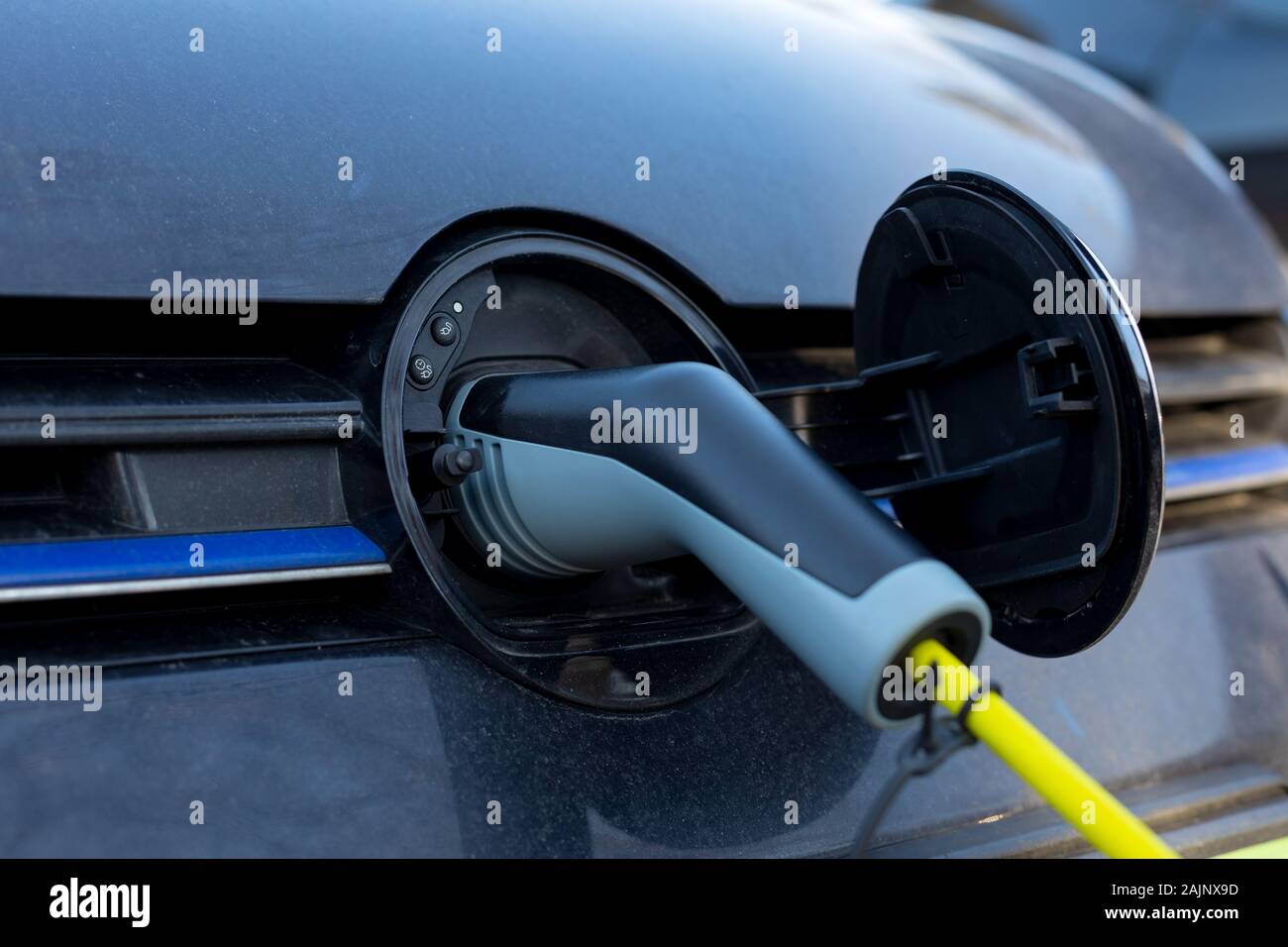 Electric car charging on parking lot in Gyula, Hungary Stock Photo Alamy