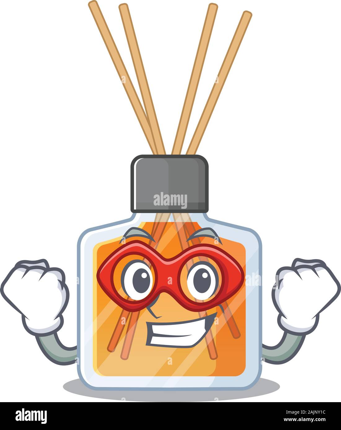 Smiley mascot of air freshener sticks dressed as a Super hero Stock