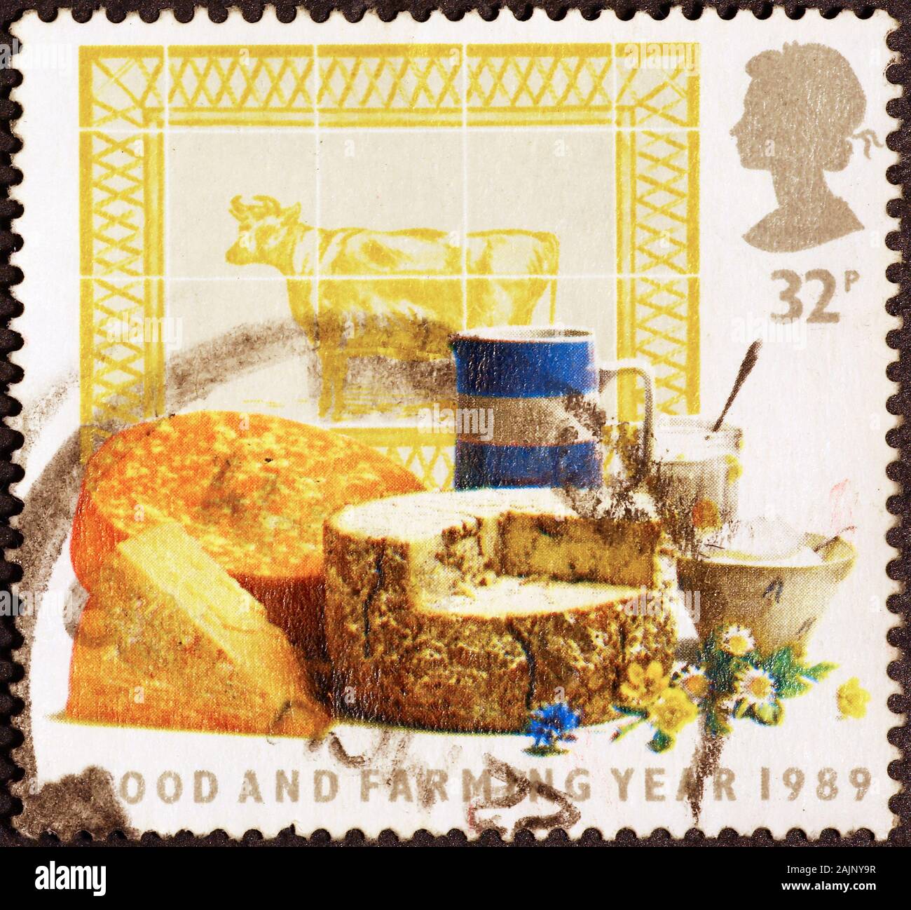 British cheese on postage stamp Stock Photo