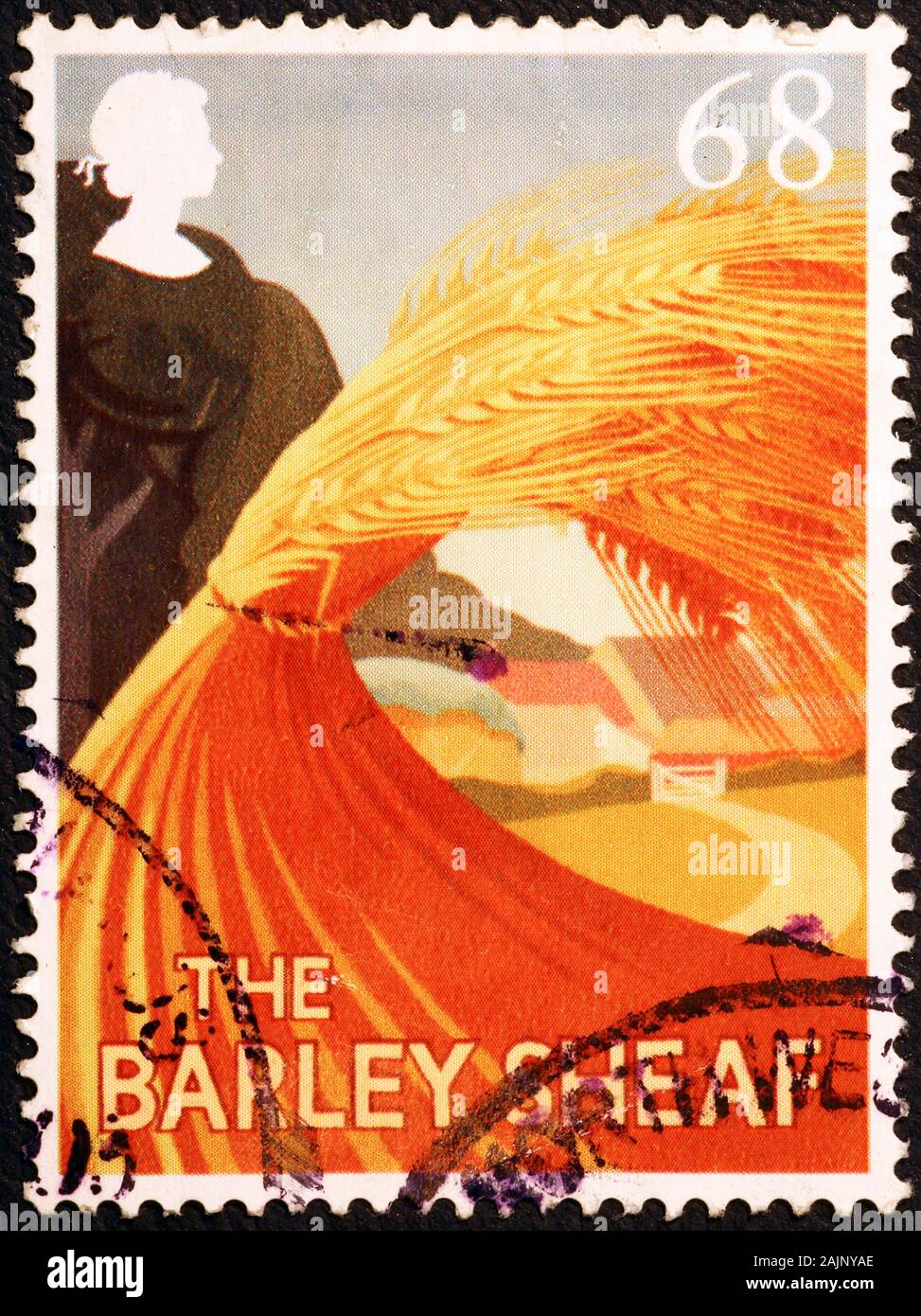 British pub sign of The Barley Sheaf on postage stamp Stock Photo