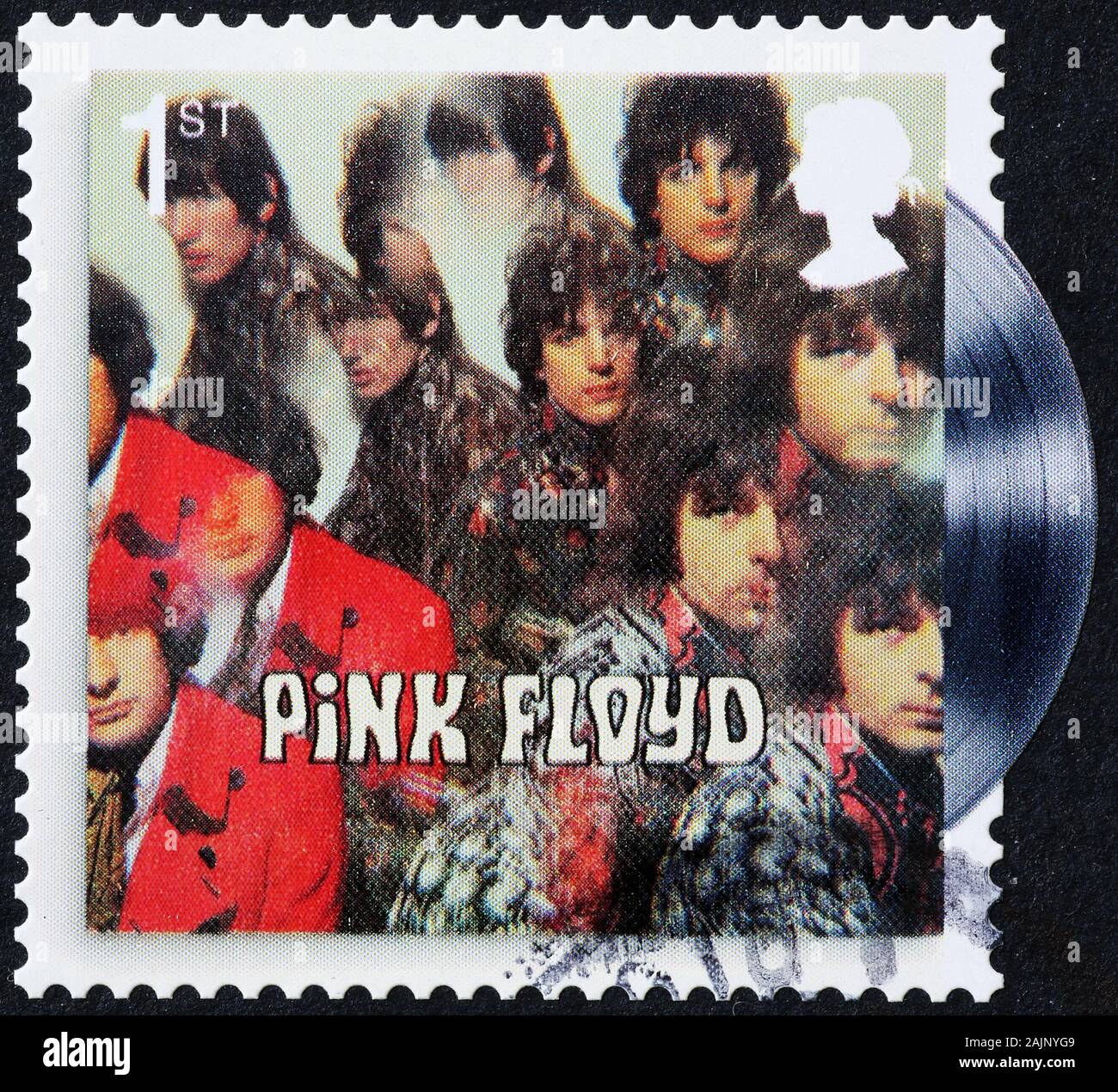 Cover of early record by Pink Floyd on stamp Stock Photo