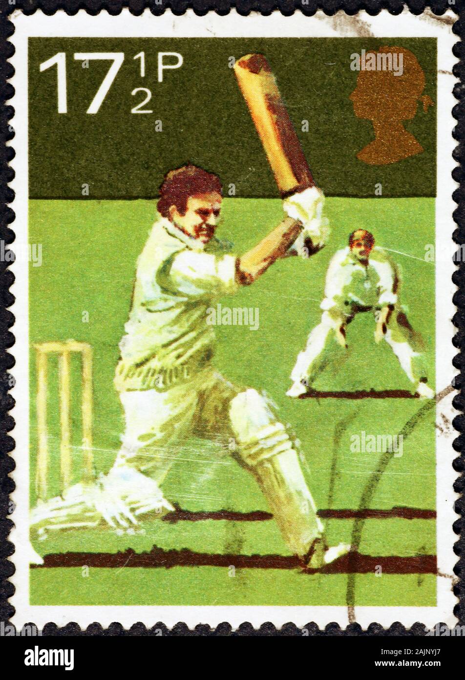 Cricket players on british postage stamp Stock Photo