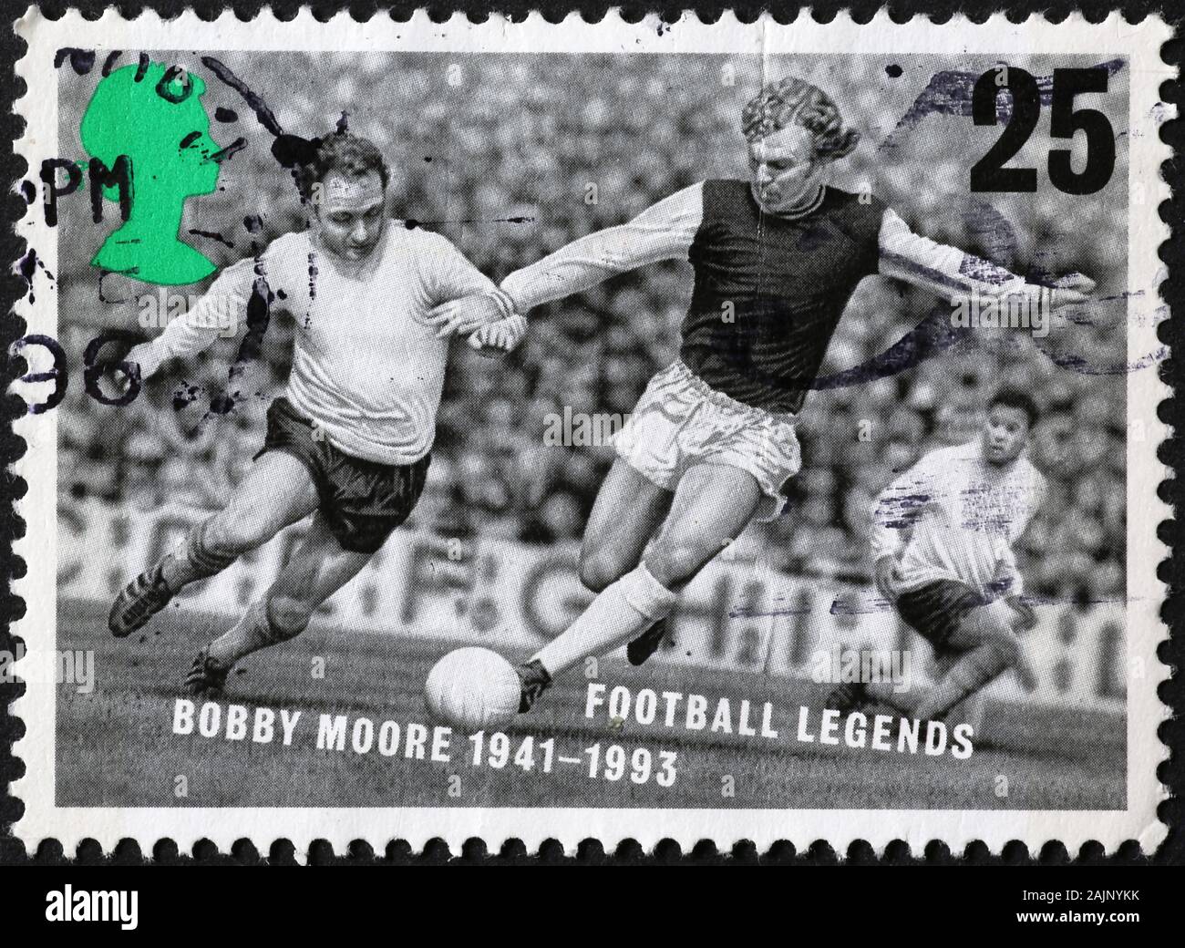Footbal legend Bobby Moore on british postage stamp Stock Photo