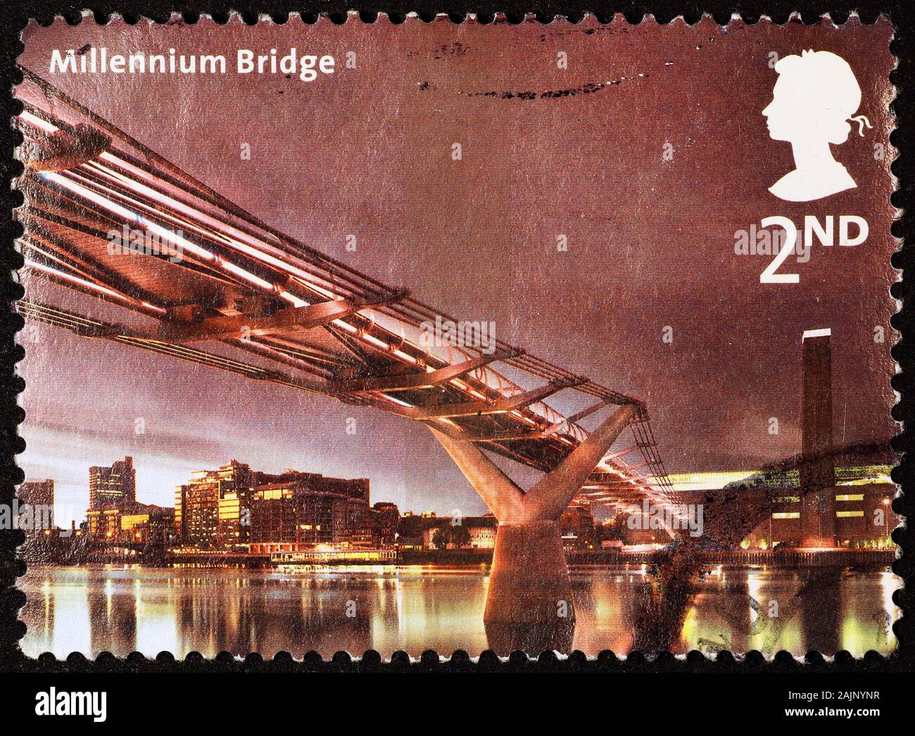 Millennium Bridge over Thames on british postage stamp Stock Photo