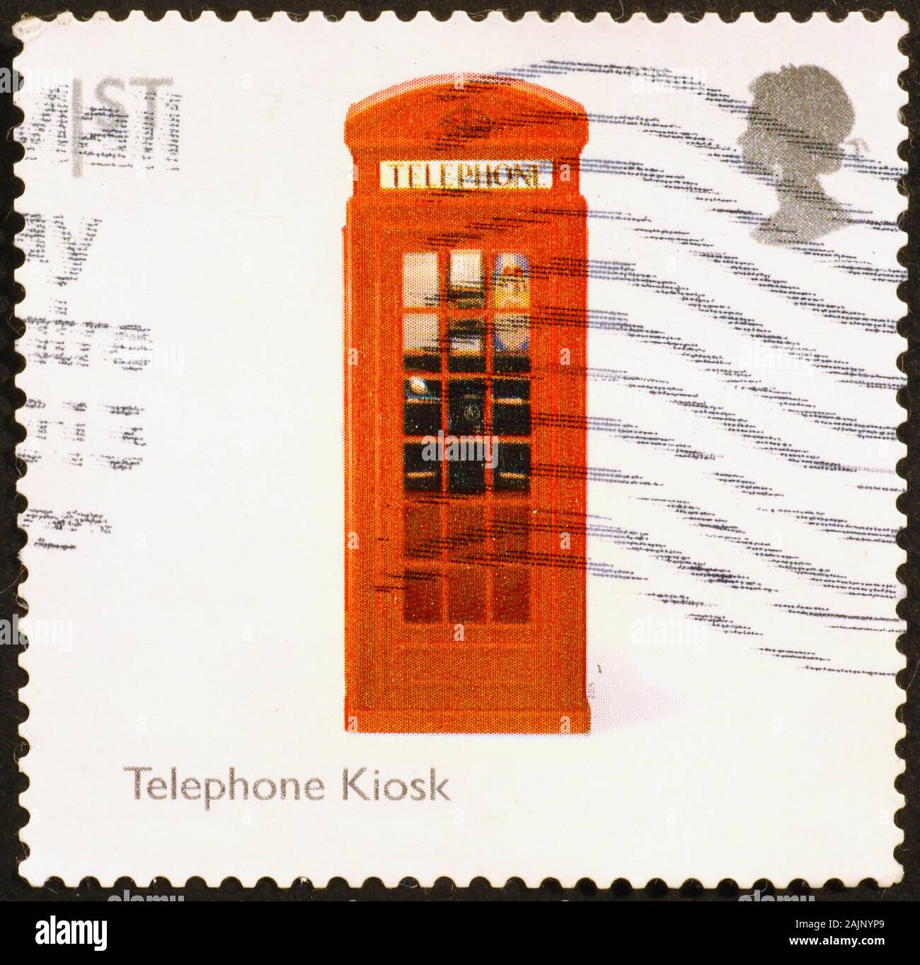 Phone box on british postage stamp Stock Photo Alamy