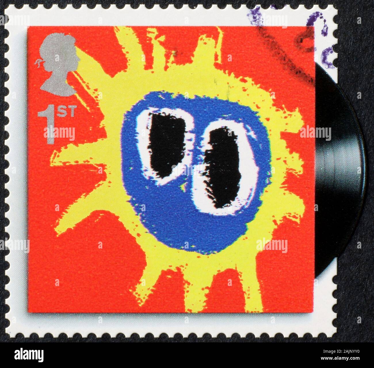 Screamadelica cover by Primal Scream on postage stamp Stock Photo