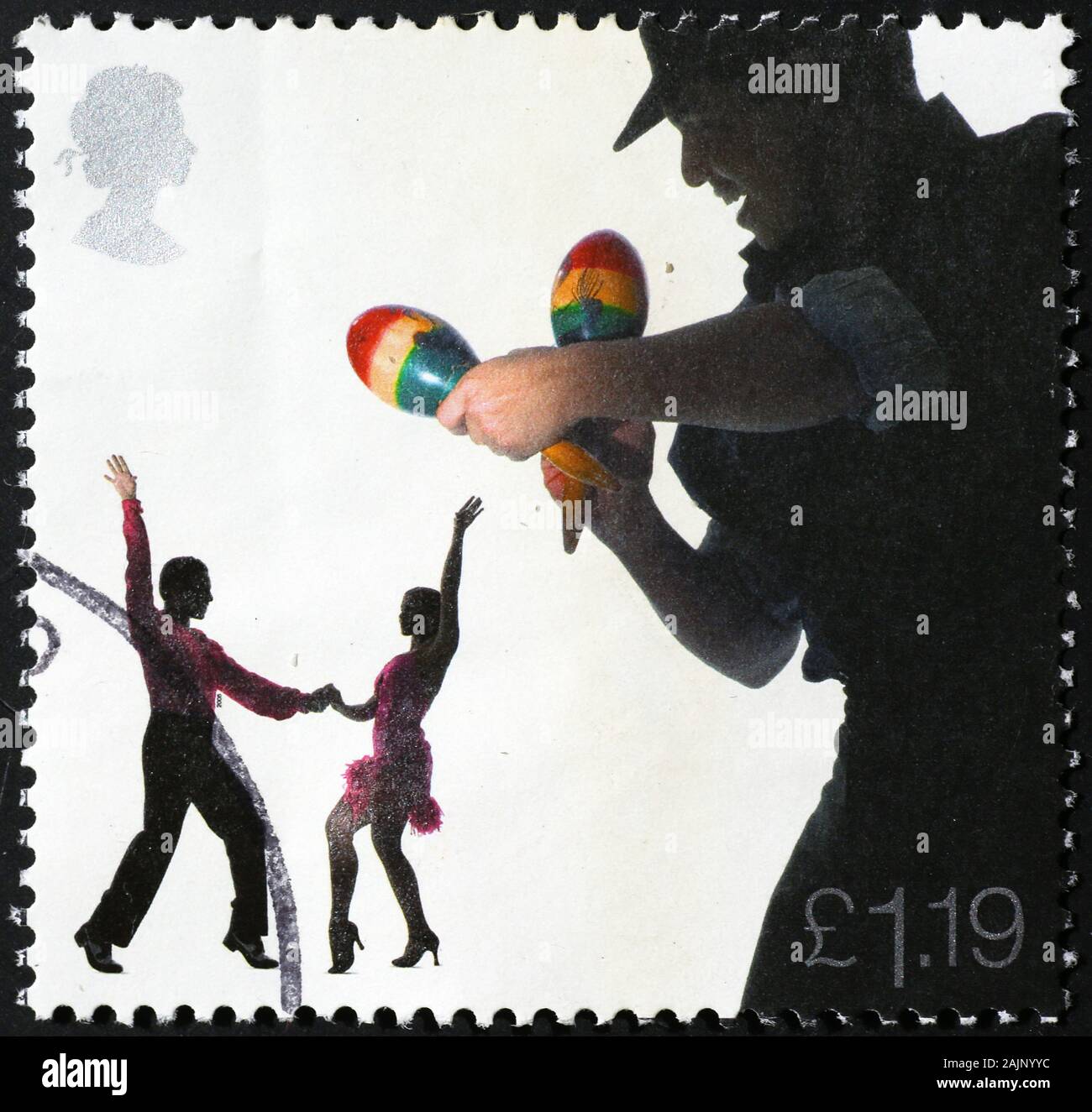 South american dancers on british postage stamp Stock Photo