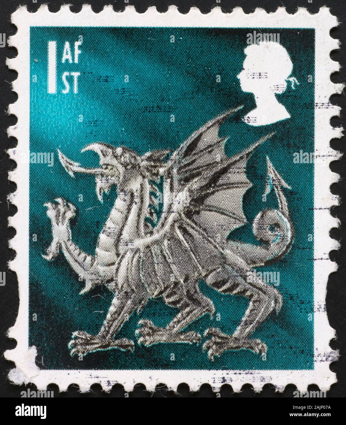 Welsh dragon on british postage stamp Stock Photo