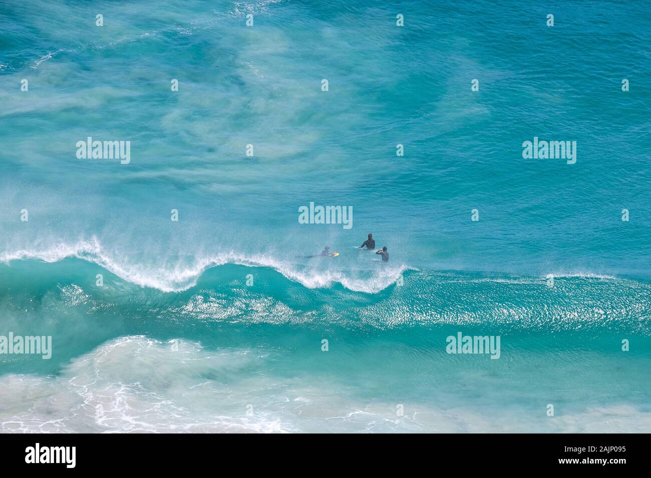 high angle view of group of body surfer in Capetown South Africa Stock Photo