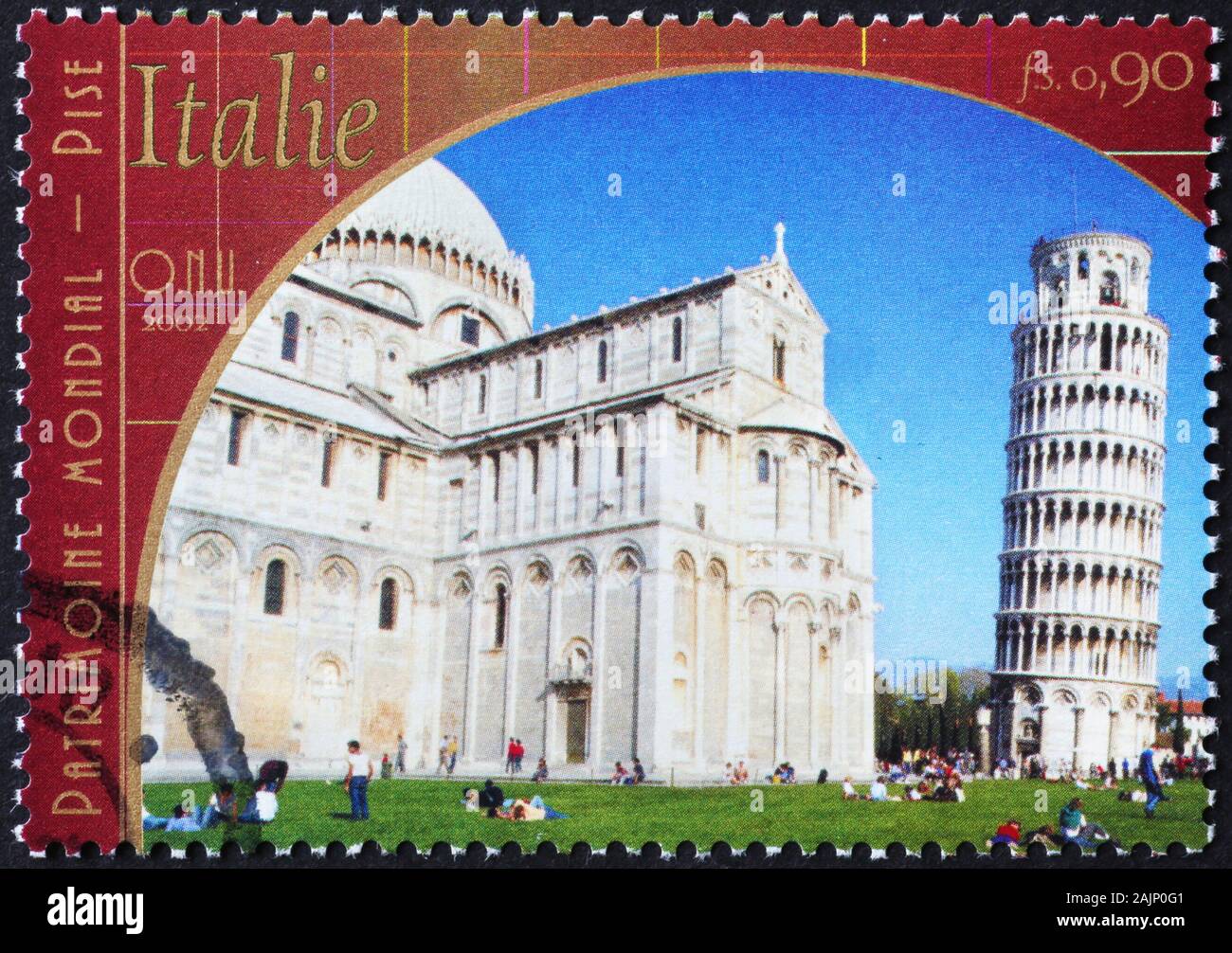 Piazza dei Miracoli in Pisa on postage stamp Stock Photo