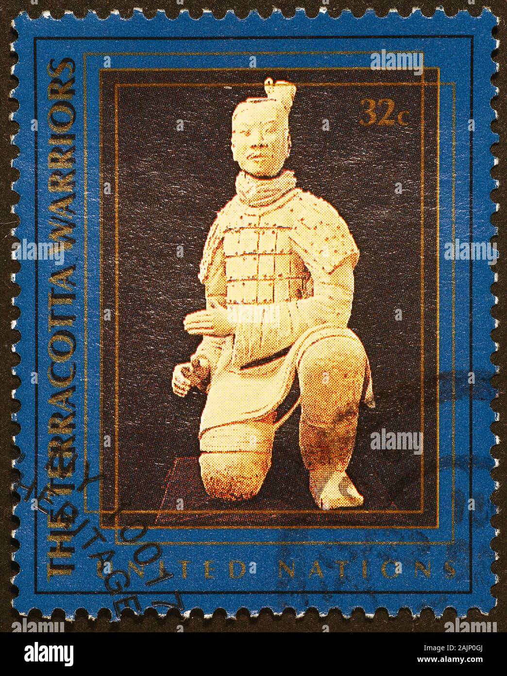 Terracotta warrior on postage stamp Stock Photo