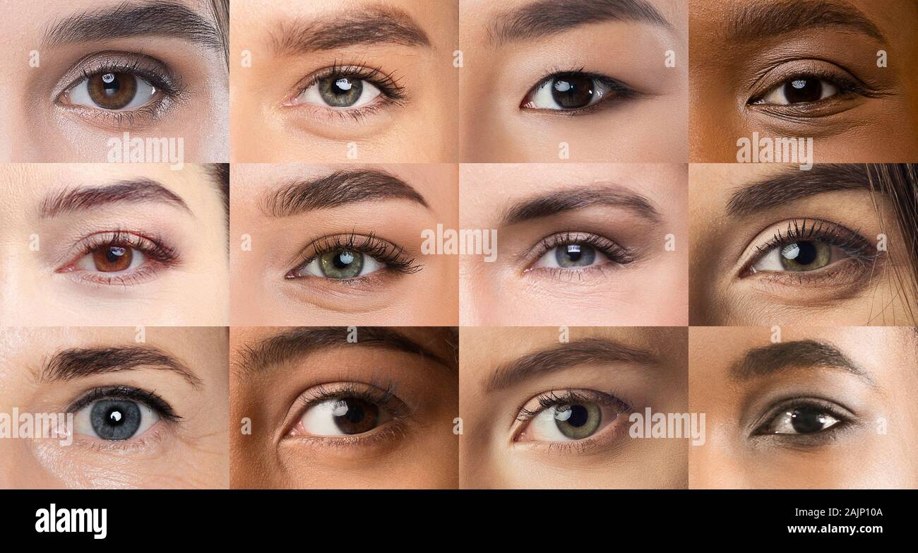 Collage of beautiful female eyes with light make up, panorama, make up  concept Stock Photo - Alamy