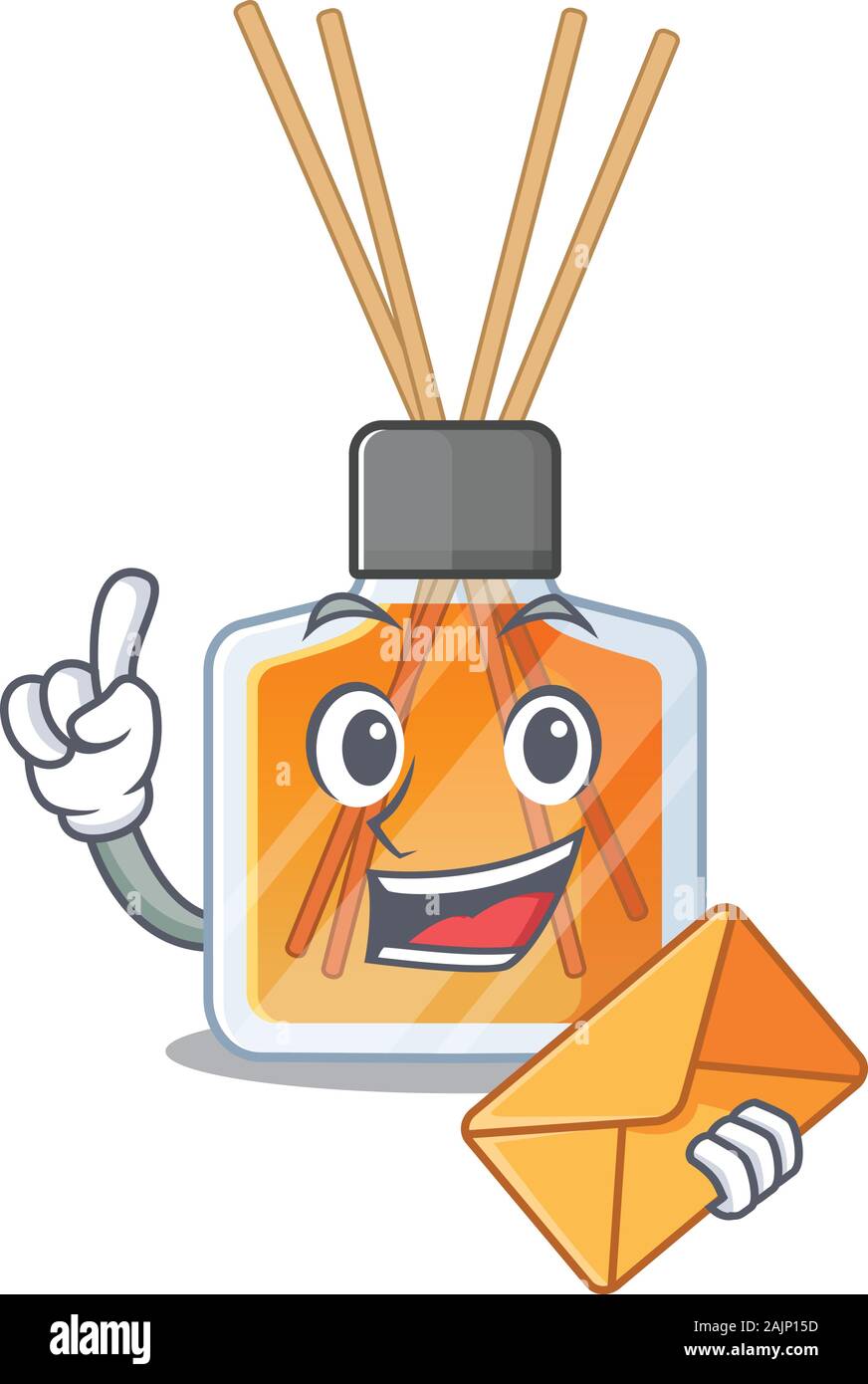 Cheerfully air freshener sticks mascot design with envelope Stock