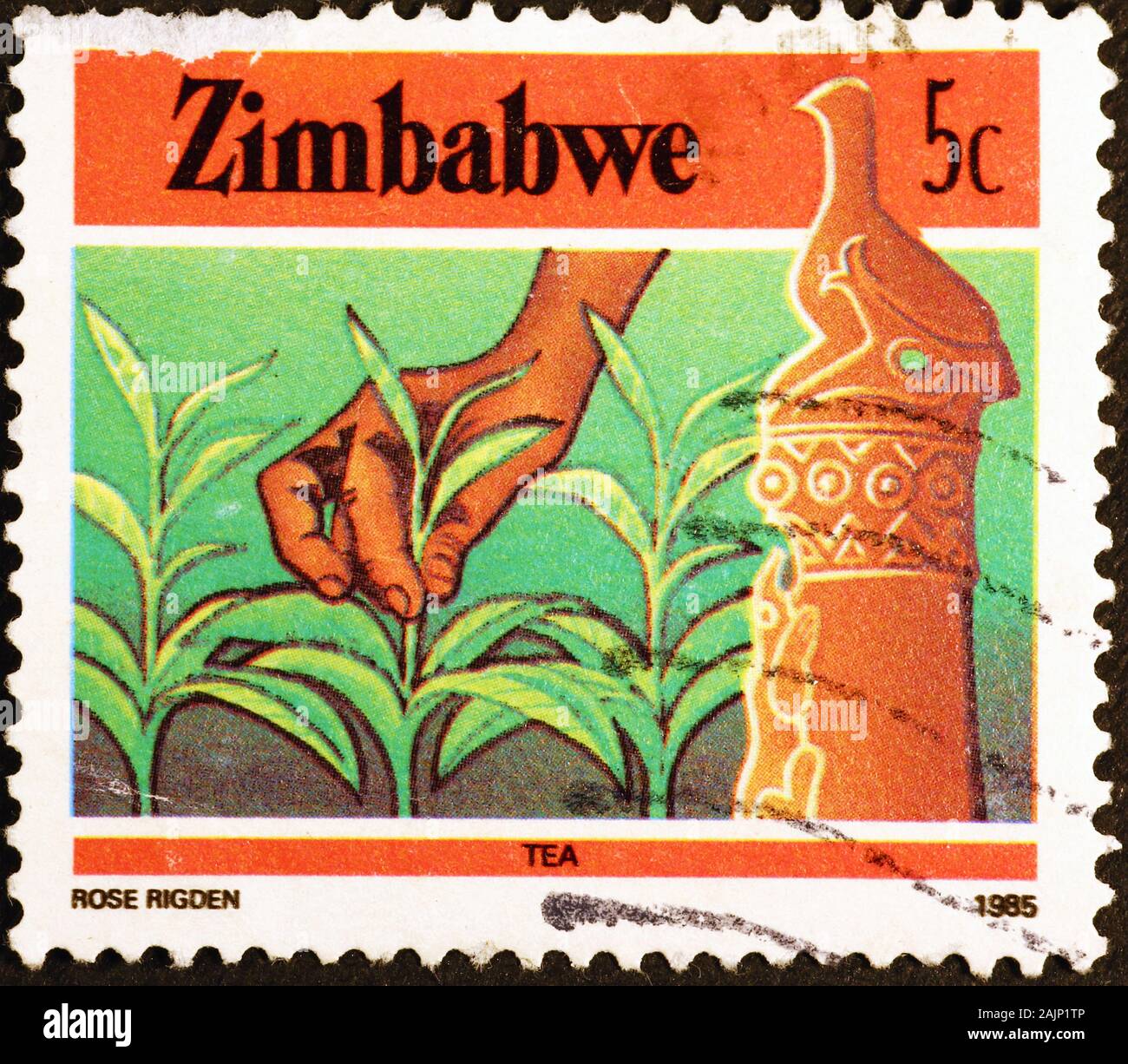 Tea plantation on postage stamp of Zimbabwe Stock Photo Alamy
