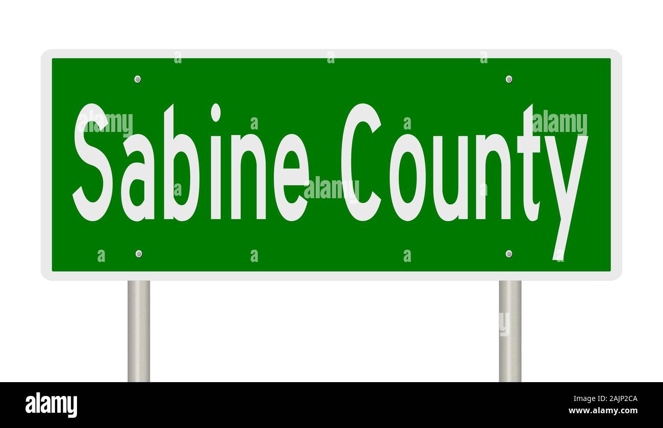 Rendering of a green 3d highway sign for Sabine County Stock Photo