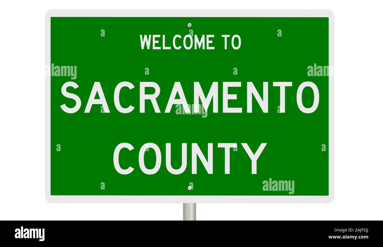 Rendering of a green 3d highway sign for Sacramento County Stock Photo